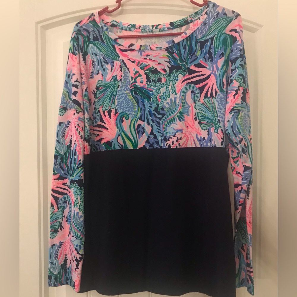Lilly Pulitzer Finn Top, High Tide Navy, Size XL